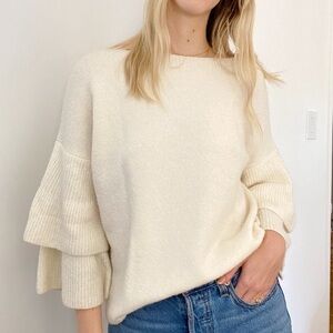 Madewell Cream Tiered Bell Sleeve Sweater